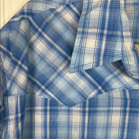 Wrangler Western Pearl Snap Shirt Men's 2XL Short Sleeve Blue White Plaid - Picture 5 of 8